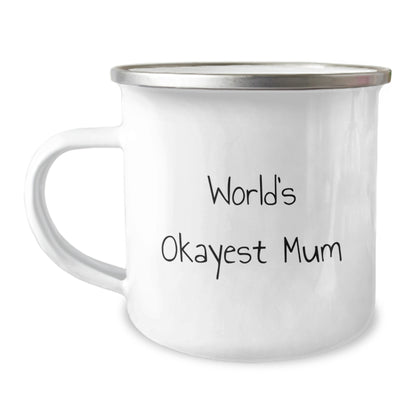 Christmas Gift for Her Humorous Camping Mug with 'Worlds Okayest Mum' - Image 1