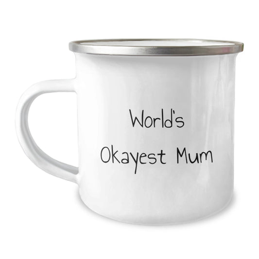 Christmas Gift for Her Humorous Camping Mug with 'Worlds Okayest Mum' - Image 1