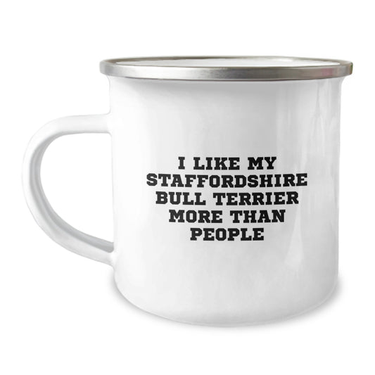 Staffordshire Bull Terrier Dog Lover Gifts from Friends for Birthday Unique Gifts, Funny Staffordshire Bull Terrier Dog Camping Mug, I Like My Staffordshire Bull Terrier More Than People - Image 1
