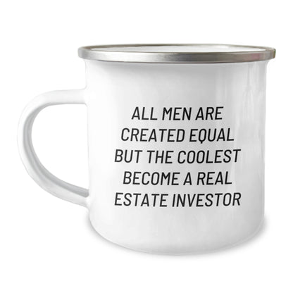 Funny Real Estate Investor Gifts for Men from Friends on Birthday, Coolest Become Real Estate Investor Quote Camping Mug - Image 1