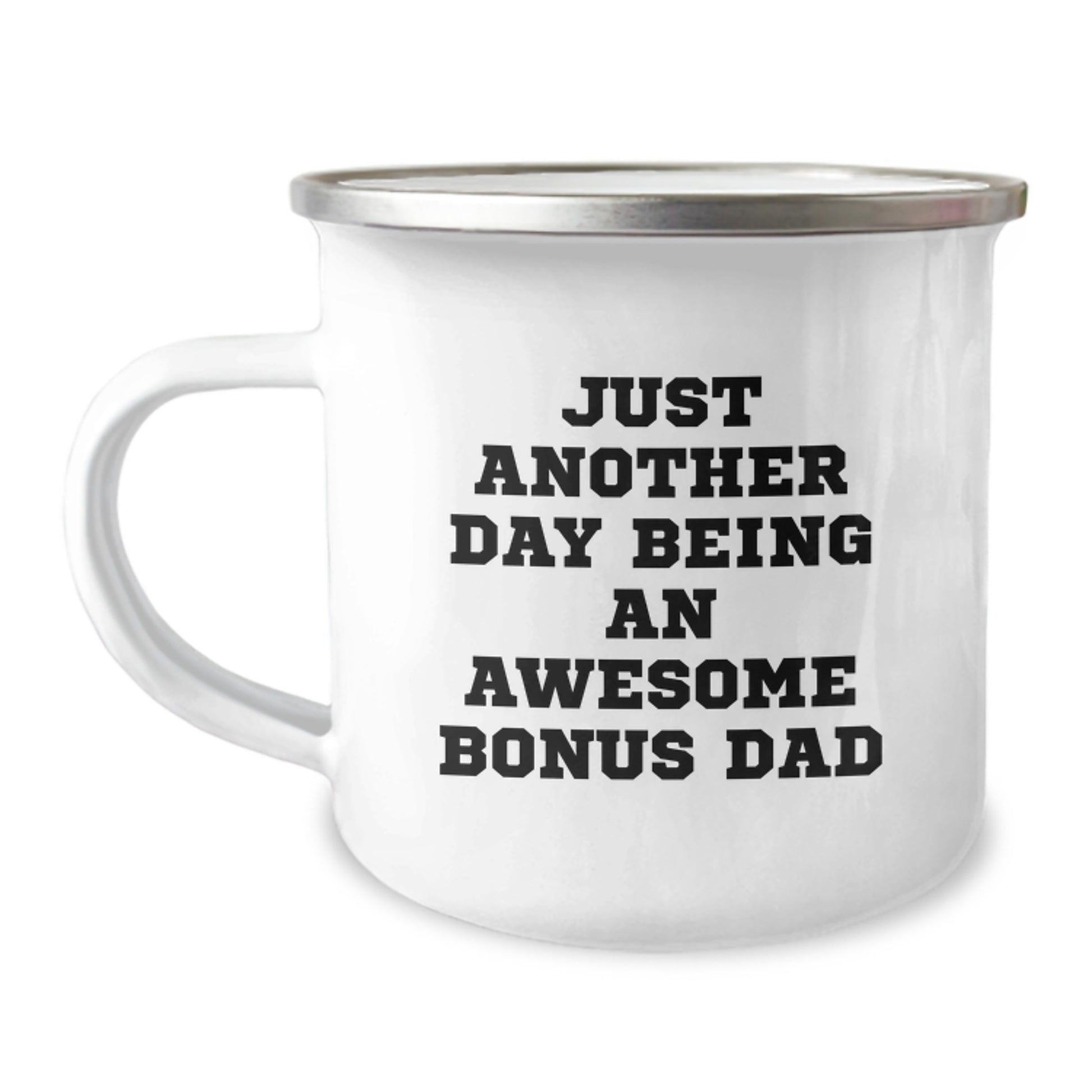 Funny Bonus Dad Gifts for Men from Family - 'Just Another Day Being An Awesome Bonus Dad' Camping Mug for Graduation - Image 1