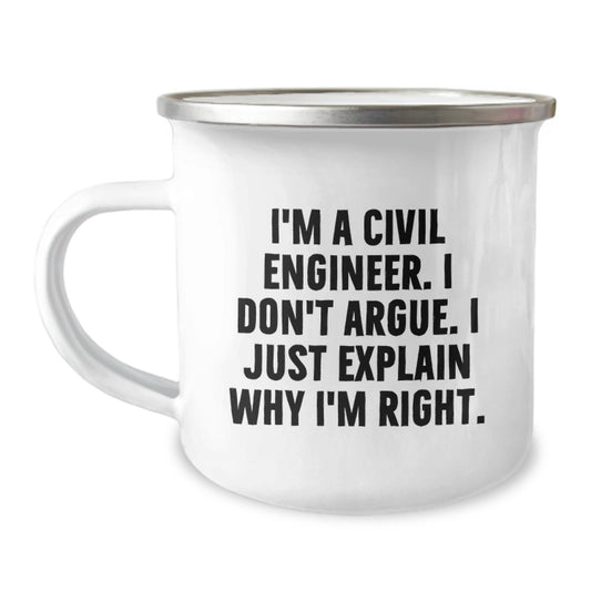 Civil Engineer Camping Mug, Funny Quote Gifts from Men to Friends, Unique Christmas Unique Gifts for Civil Engineers - Image 1