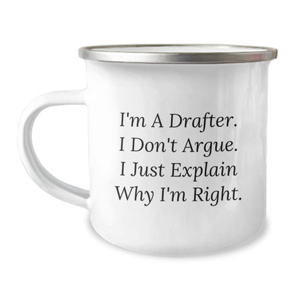 Funny Drafter Gifts for Men, I'm a Drafter, Unique Christmas Unique Gifts from Friends, 12 oz Camping Mug with Enamel Finish, Drafter Humor - Image 1