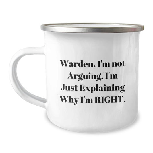 Warden Camping Mug, Funny Gifts from Men to Warden, Christmas Unique Mugs for Warden Enthusiasts, Warden Quotes, Camping Mug Gifts - Image 1