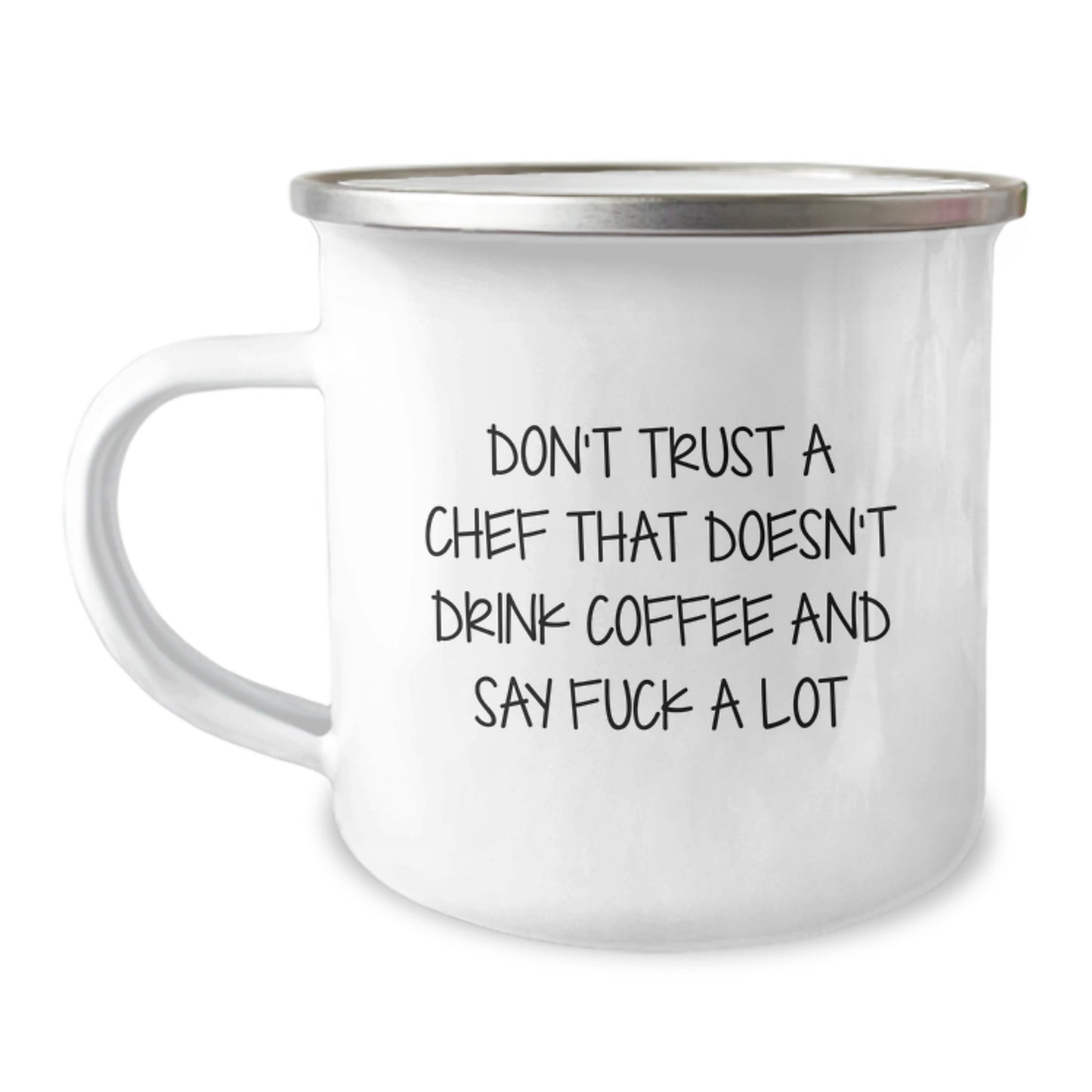 Funny Chef Gifts from Friends and Family - Camping Mug for Men with Inspirational Quote 'Don't Trust A Chef' - Christmas Unique Ideas for Chef Enthusiasts - Image 1