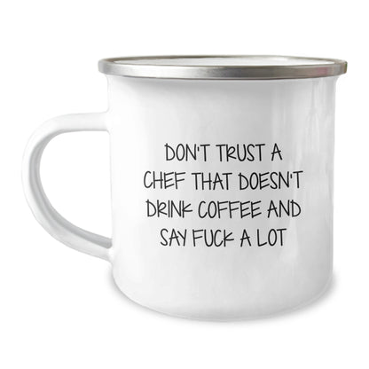 Funny Chef Gifts from Friends and Family - Camping Mug for Men with Inspirational Quote 'Don't Trust A Chef' - Christmas Unique Ideas for Chef Enthusiasts - Image 1