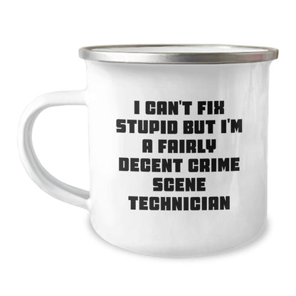 Funny Gift for Crime Scene Technician, Camping Mug, Birthday Unique Gifts, Gifts from Friends, 'I Can't Fix Stupid' - Image 1