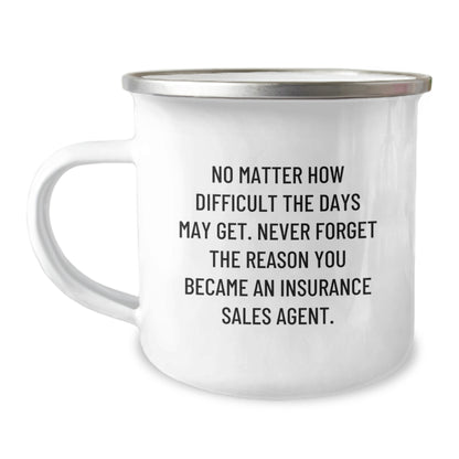 Funny Insurance Sales Agent Gifts from Friends, Valentine's Unique Gifts for Insurance Sales Agent, 12 oz Camping Mug - Image 1