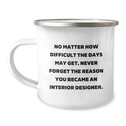 Funny Interior Designer Gifts for Men - Camping Mug with Inspirational Quote: Never Forget Why You Became An Interior Designer - Unique Father's Day Unique Gifts from Family - Image 1