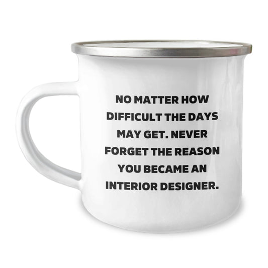 Funny Interior Designer Gifts for Men - Camping Mug with Inspirational Quote: Never Forget Why You Became An Interior Designer - Unique Father's Day Unique Gifts from Family - Image 1