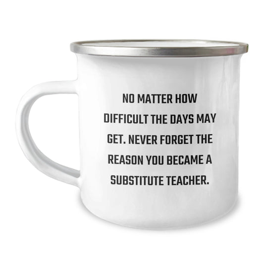 Funny Substitute Teacher Inspirational Gifts for Men Women Coworkers - Camping Mug 'Never Forget Why You Teach' - Unique Christmas Memorable Presents from Friends - Image 1