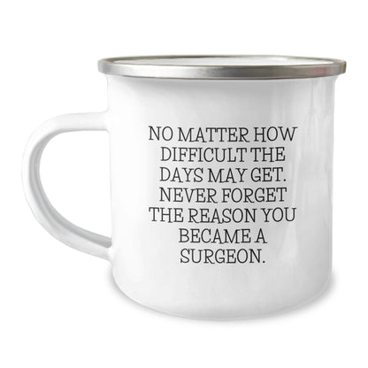 Funny Surgeon Gifts for Men from Family - Mother's Day Unique Gifts - Camping Mug with 'No Matter How Difficult The Days May Get. Never Forget The Reason You Became A Surgeon.' Quote - Image 1
