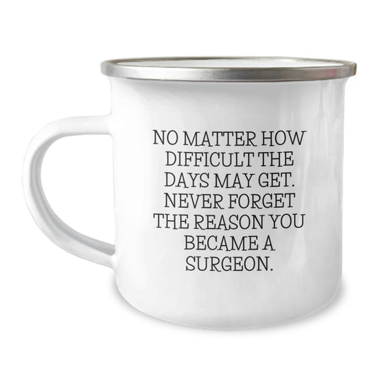 Funny Surgeon Gifts for Men from Family - Mother's Day Unique Gifts - Camping Mug with 'No Matter How Difficult The Days May Get. Never Forget The Reason You Became A Surgeon.' Quote - Image 1