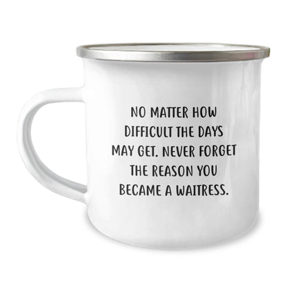 Funny Waitress Gifts from Men, Women, Friends, Coworkers to Waitress on Valentine's Unique Camping Mug with Inspirational Quote - Image 1