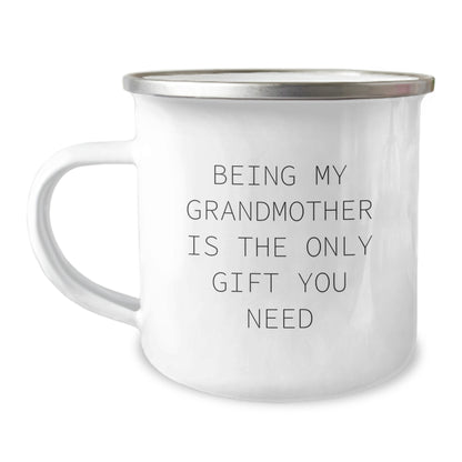 Funny Grandmother Gifts from Men to Grandmother on Mother's Day Grandmother Camping Mug 'Being My Grandmother Is The Only Gift You Need' - Image 1