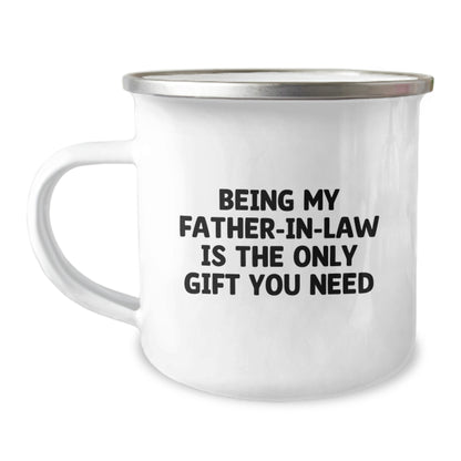 Funny Father-in-law Gifts for Him, Birthday Unique Camping Mug with 'Being My Father-in-law Is The Only Gift You Need' Quote, Gifts from Men to Family - Image 1