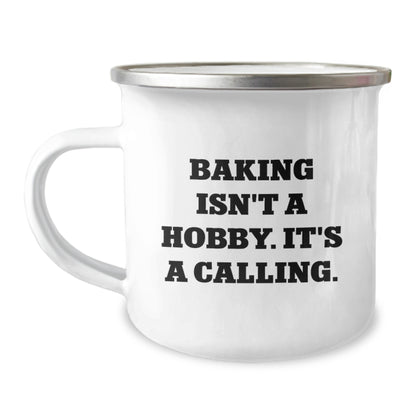 Gifts from Friends and Family for Baking Enthusiasts - Funny Quote 'Baking Isn't A Hobby. It's A Calling.' Valentine's Unique Baking Gifts for Men and Women Camping Mug - Image 1