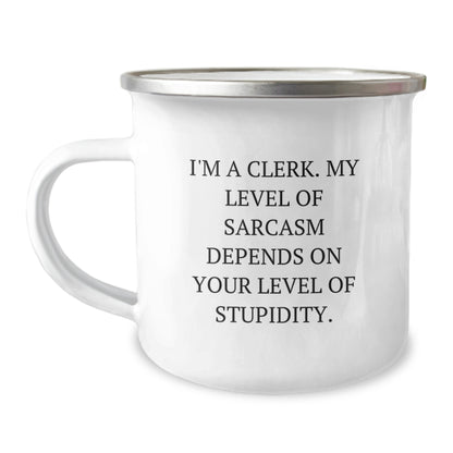 Cute Clerk Gifts - Funny Sarcasm Mug for Valentine's, Camping Mug for Friends, Coworkers - Image 1