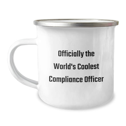 Funny Gifts from Compliance Officer Friends for Officially The World's Coolest Compliance Officer, Unique Father's Day Camping Mug for Men, Stainless Steel with Enamel Finish, 12 oz Capacity - Image 1