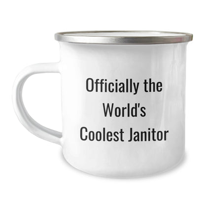 Funny Janitor Gifts for Friends, Birthday Unique Gifts from Men, Camping Mug with 'Officially The World's Coolest Janitor' Quote, Great for Janitor, Janitor Appreciation - Image 1