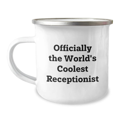 Unique Gifts from Family to Receptionist, Funny 'Officially The World's Coolest Receptionist' Camping Mug for Father's Day - Image 1