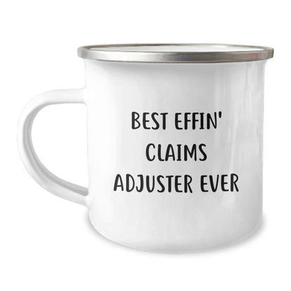 Funny Claims Adjuster Gifts for Men from Friends - Best Effin' Claims Adjuster Ever Enamel Camping Mug  - Image 1