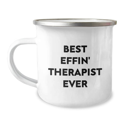 Funny Therapist Gifts from Friends - Mother's Day Unique Camping Mugs with Best Effin' Therapist Ever Quote - Best Gift for Therapist - Image 1