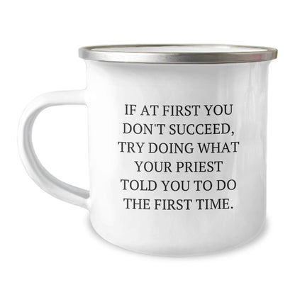 Gifts from Men to Priest, Funny Quote and Camping Mug, Unique Graduation Gifts for Priest, 12 oz Stainless Steel - Image 1