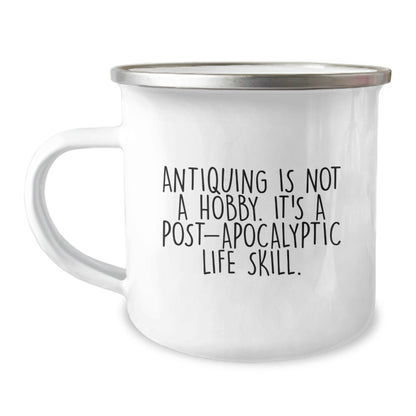 The Antiquing Enthusiast's Camping Mug, Funny Quotes for Friends, Family, and Graduation Unique Gifts from Dad, Mom, or Coworkers - Image 1