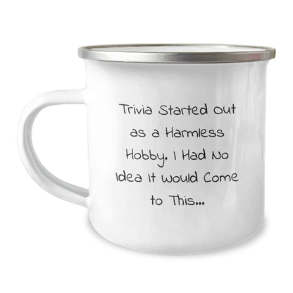 Trivia Camping Mug, Funny Gift for Trivia Lovers, Birthday Unique Gifts from Friends, Trivia Party Mug for Men and Women - Image 1