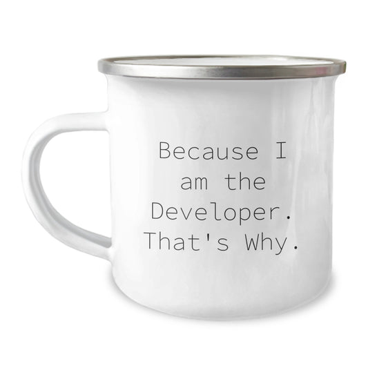 Gifts from Friends for the Developer in Their Life Because I Am The Developer, That's Why - Funny Camping Mug for Graduation Unique Gifts - Developer Enthusiast Mug - Image 1