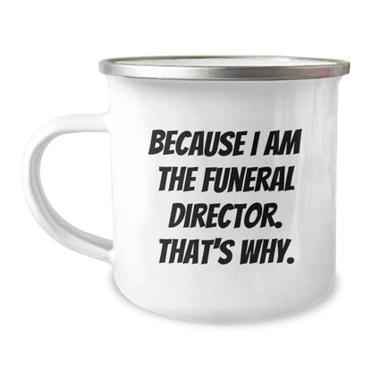 Witty Funeral Director Camping Mug – Birthday Gift for Friends Keepsake - Image 1