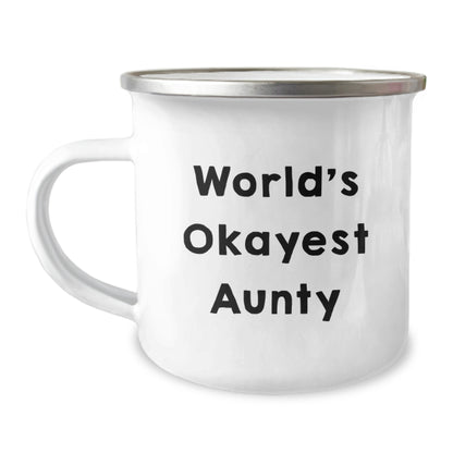 Funny Aunty Gifts for Graduation, World's Okayest Aunty Camping Mug, Unique Gifts from Friends to Family, Perfect for Everyday Use - Image 1