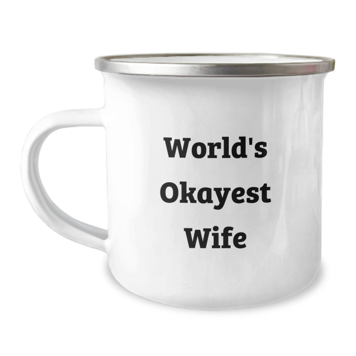 Wife Gift Humorous Camping Mug for Her - World's Okayest Wife Keepsake - Image 1