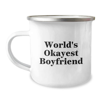 Christmas Gift for Him World's Okayest Boyfriend Camping Mug Present - Image 1