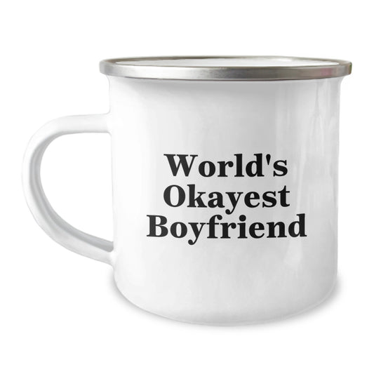 Christmas Gift for Him World's Okayest Boyfriend Camping Mug Present - Image 1