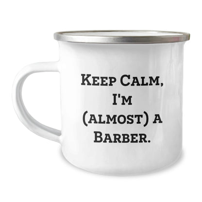 Barber Gift for Him - Keep Calm Barber Quote Camping Mug Keepsake - Image 1