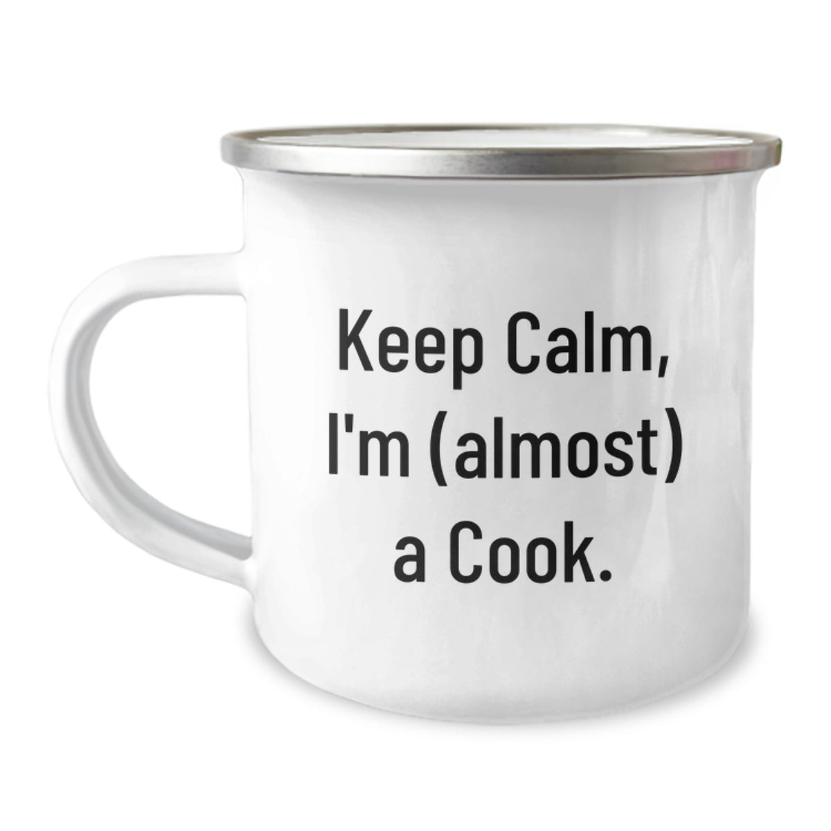 Camping Mug Gift for Him - Keep Calm, I'm (Almost) A Cook Keepsake - Image 1