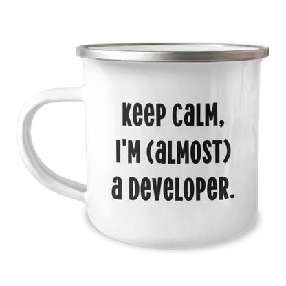 Developer Christmas Gift for Him - Keep Calm Keepsake Camping Mug - Image 1