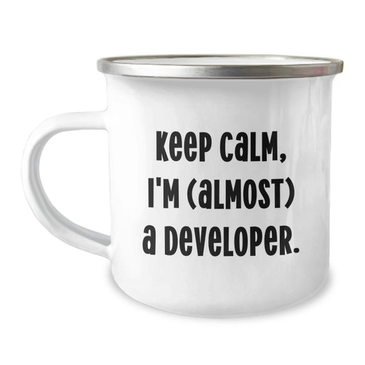 Developer Christmas Gift for Him - Keep Calm Keepsake Camping Mug - Image 1