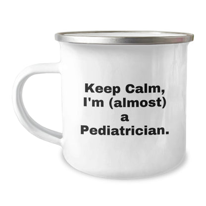 Funny Pediatrician Gifts for Valentine's from Friends - Keep Calm I'm (almost) A Pediatrician Stainless Steel Camping Mug - Image 1