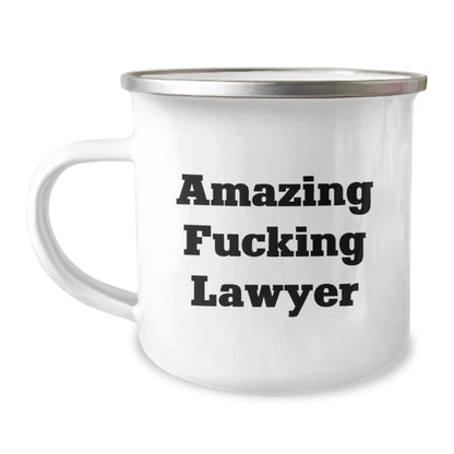 Witty Camping Mug Gift for Friends - Amazing Fucking Lawyer Novelty - Image 1