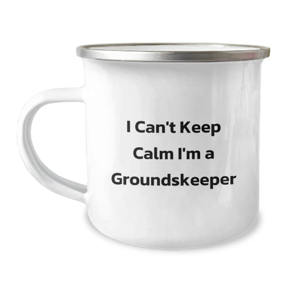 Funny groundskeeper Gifts from Friends for Graduation, I Can't Keep Calm I'm A groundskeeper Camping Mug for groundskeeper Men, Unique Gifts for Graduation, Enamel Finish Stainless Steel Mug - Image 1