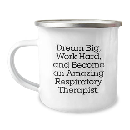 Funny Inspirational Gifts for Respiratory Therapist Friends Christmas Unique Camping Mug with 'Dream Big Work Hard' Quote - Image 1