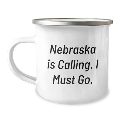 Nebraska Gifts from Friends, Funny Graduation Unique Nebraska Camping Mugs - 'Nebraska Is Calling. I Must Go.' - Image 1