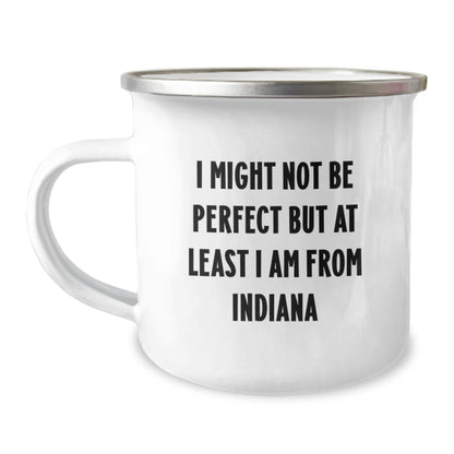 Funny Indiana Gifts, Birthday Unique Gifts from Friends to Family, Indiana Camping Mug with 'I Might Not Be Perfect But At Least I Am From Indiana' Quote - Image 1