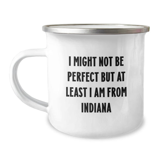 Funny Indiana Gifts, Birthday Unique Gifts from Friends to Family, Indiana Camping Mug with 'I Might Not Be Perfect But At Least I Am From Indiana' Quote - Image 1