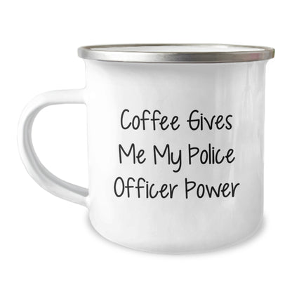 Funny Police Officer Gifts for Men, Unique Birthday Presents for Husband, Wife, or Friend Camping Mug, 'Coffee Gives Me My Police Officer Power' Quote, Stainless Steel with Enamel Finish - Image 1