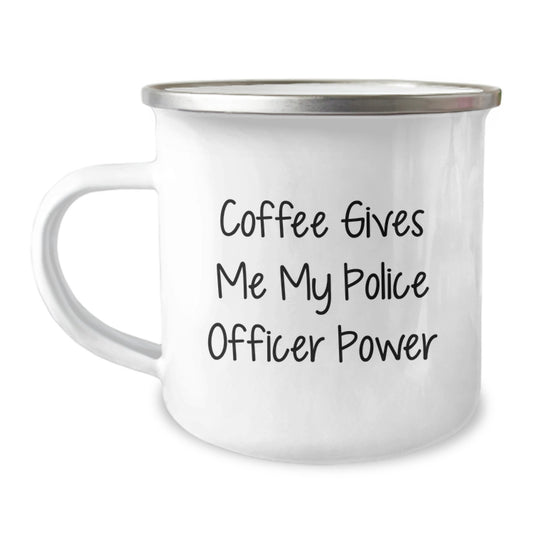 Funny Police Officer Gifts for Men, Unique Birthday Presents for Husband, Wife, or Friend Camping Mug, 'Coffee Gives Me My Police Officer Power' Quote, Stainless Steel with Enamel Finish - Image 1