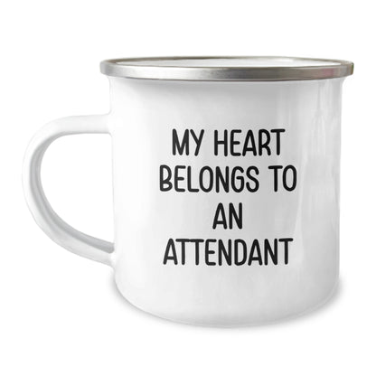 Funny Attendant Gifts from Men, Unique Valentine's Unique Gifts for Attendant, Attendant Camping Mug with My Heart Belongs To An Attendant - Image 1